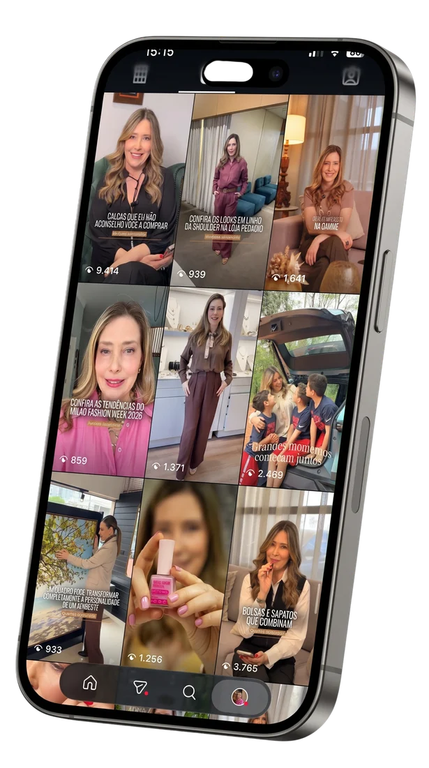 Celular mostrando o feed de reels do Instagram da Andrea